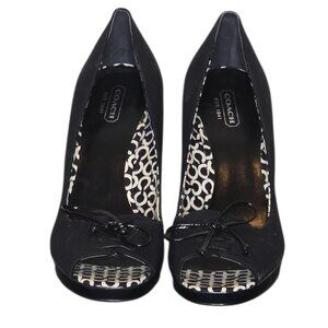 Coach Corey Black Peep Toe Bow 4" Block Heels Pumps Size 8.5B